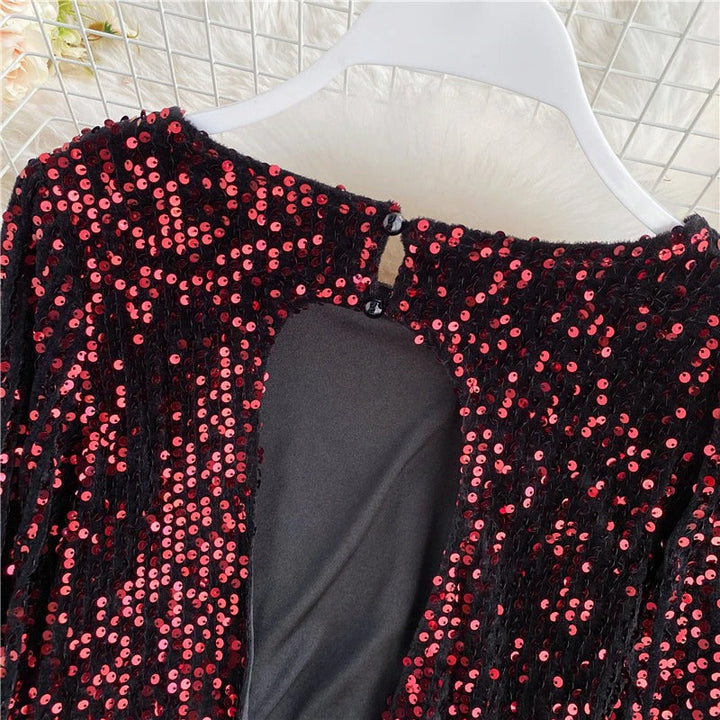 Coco Glitters Lace Up Open Back Sequin Top Shirts & Tops