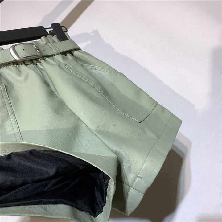 Coco Faux Leather High Waist Belted Shorts Shorts