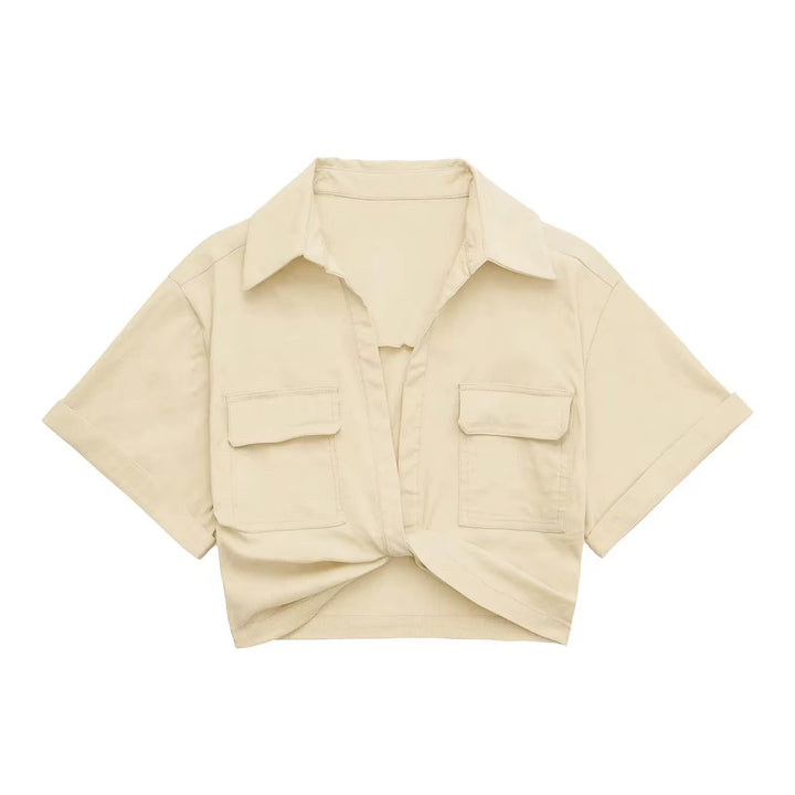 COCO Dayna Short Sleeves Wrapped Hem Cropped Shirt