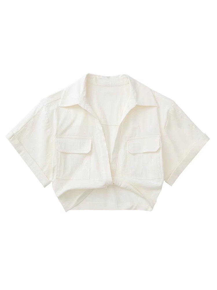 COCO Dayna Short Sleeves Wrapped Hem Cropped Shirt