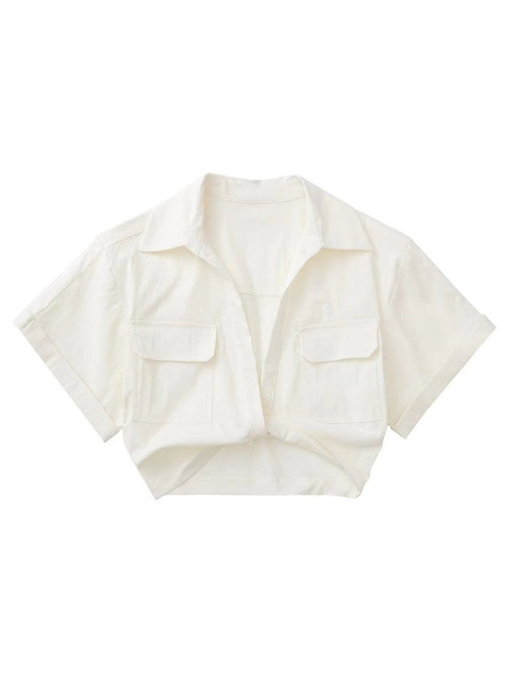 COCO Dayna Short Sleeves Wrapped Hem Cropped Shirt