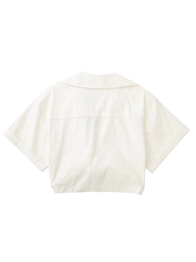 COCO Dayna Short Sleeves Wrapped Hem Cropped Shirt