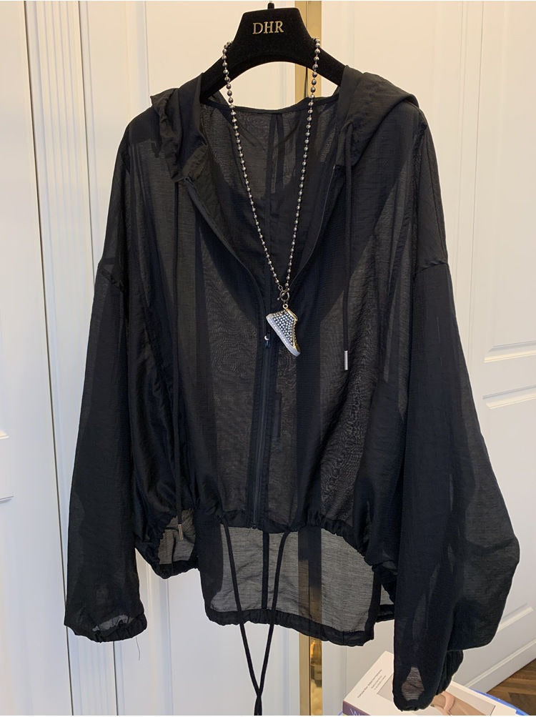 Everlee Hooded Sheer Zippered Pullover