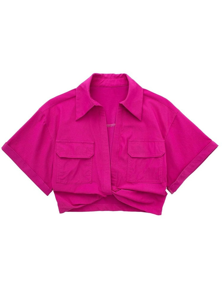 COCO Dayna Short Sleeves Wrapped Hem Cropped Shirt