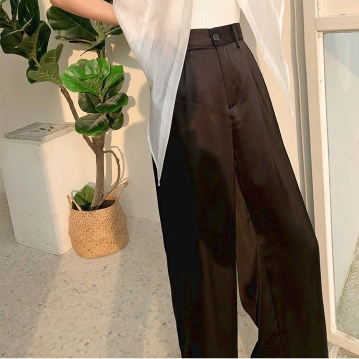 COCO Satin Serenate High Waist Wide Leg Pleated Trousers