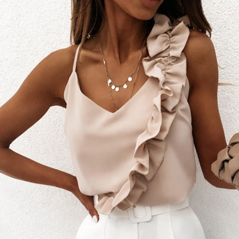 COCO Flirty Whisper One side Ruffle Sleeveless Top