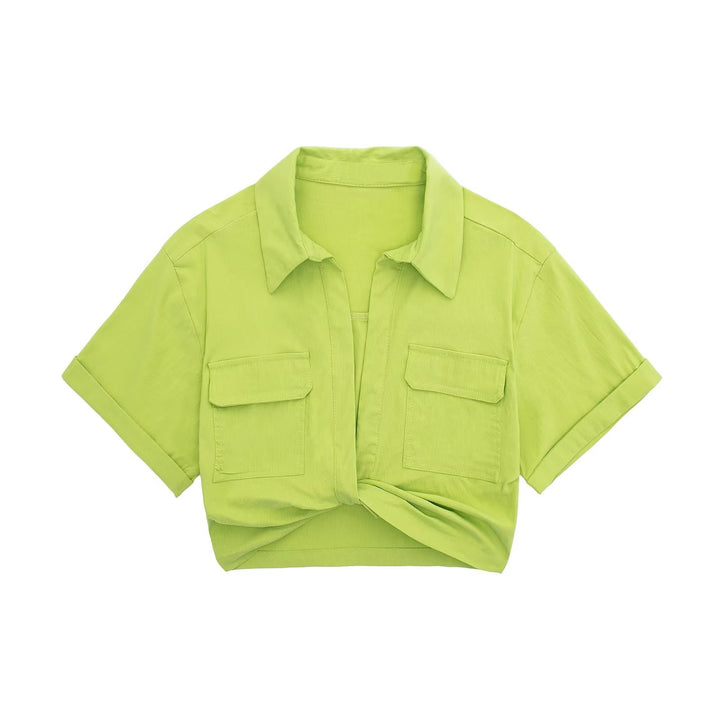 COCO Dayna Short Sleeves Wrapped Hem Cropped Shirt